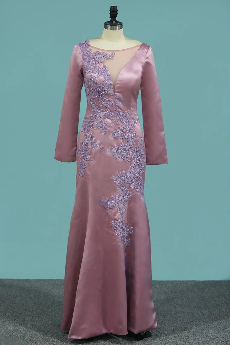 Party Dresses Scoop Mermaid/Trumpet Satin With Applique Sweep Train